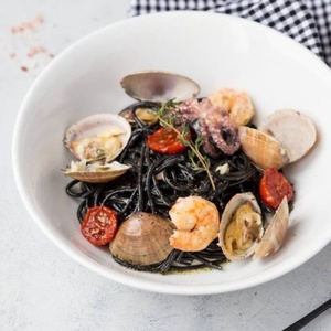 Black pasta with seafood