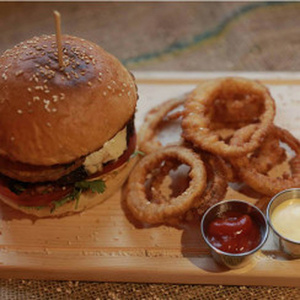 Dorblu cheese burger with cheese sauce and 100% beef cutlet