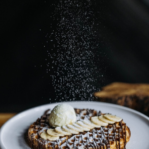 Waffles with chocolate and banana