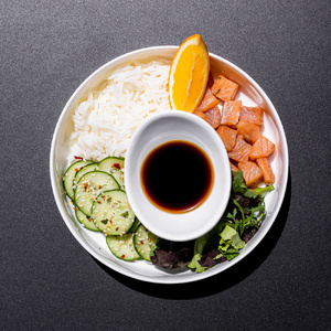 Bowl with lightly salted trout