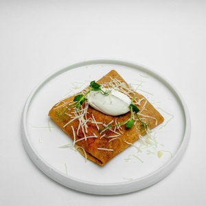 Pancakes with meat and cheese