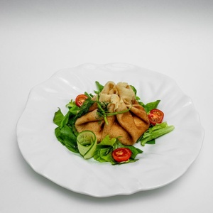 Pancakes with chicken, mushrooms and cheese