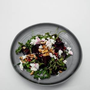 Salad with beets, cheese and pomegranate