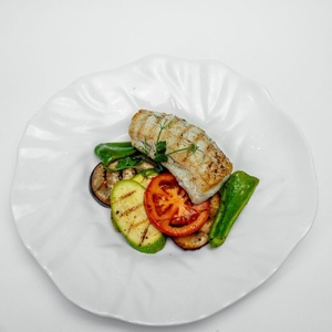 Pike perch steak with grilled vegetables