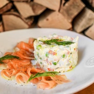 Olivier with lightly salted salmon