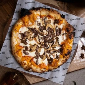 Meat pizza with mushrooms 